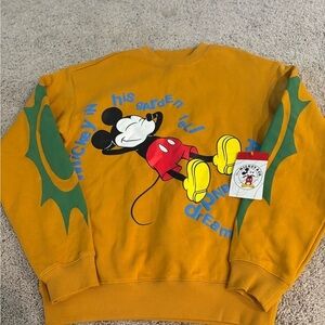 Disney Sweater Adult Yellow Green Mickey & Co. Asleep Garden Parks M